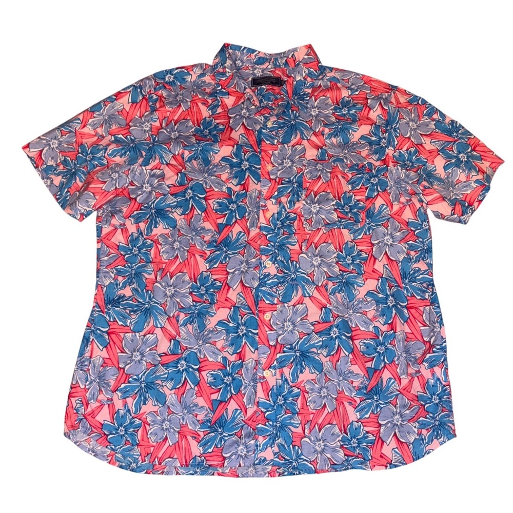 Vineyard Vines Men Pink Blue‎ Floral Hawaiian Button Front Shirt XL